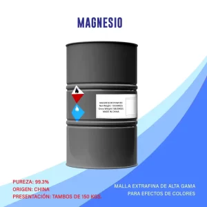 Magnesio en forma de polvo metálico para efectos pirotécnicos.