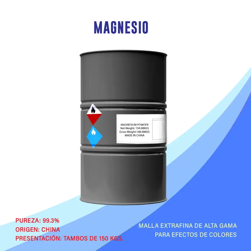 Magnesio en forma de polvo metálico para efectos pirotécnicos.