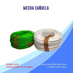 Mecha canuela para encendido de cargas pirotécnicas.
