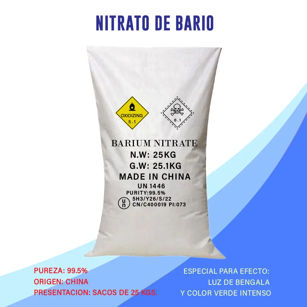 Nitrato de Bario para producción de efectos verdes en pirotecnia.