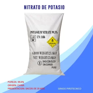 Nitrato de Potasio utilizado en la industria pirotécnica.